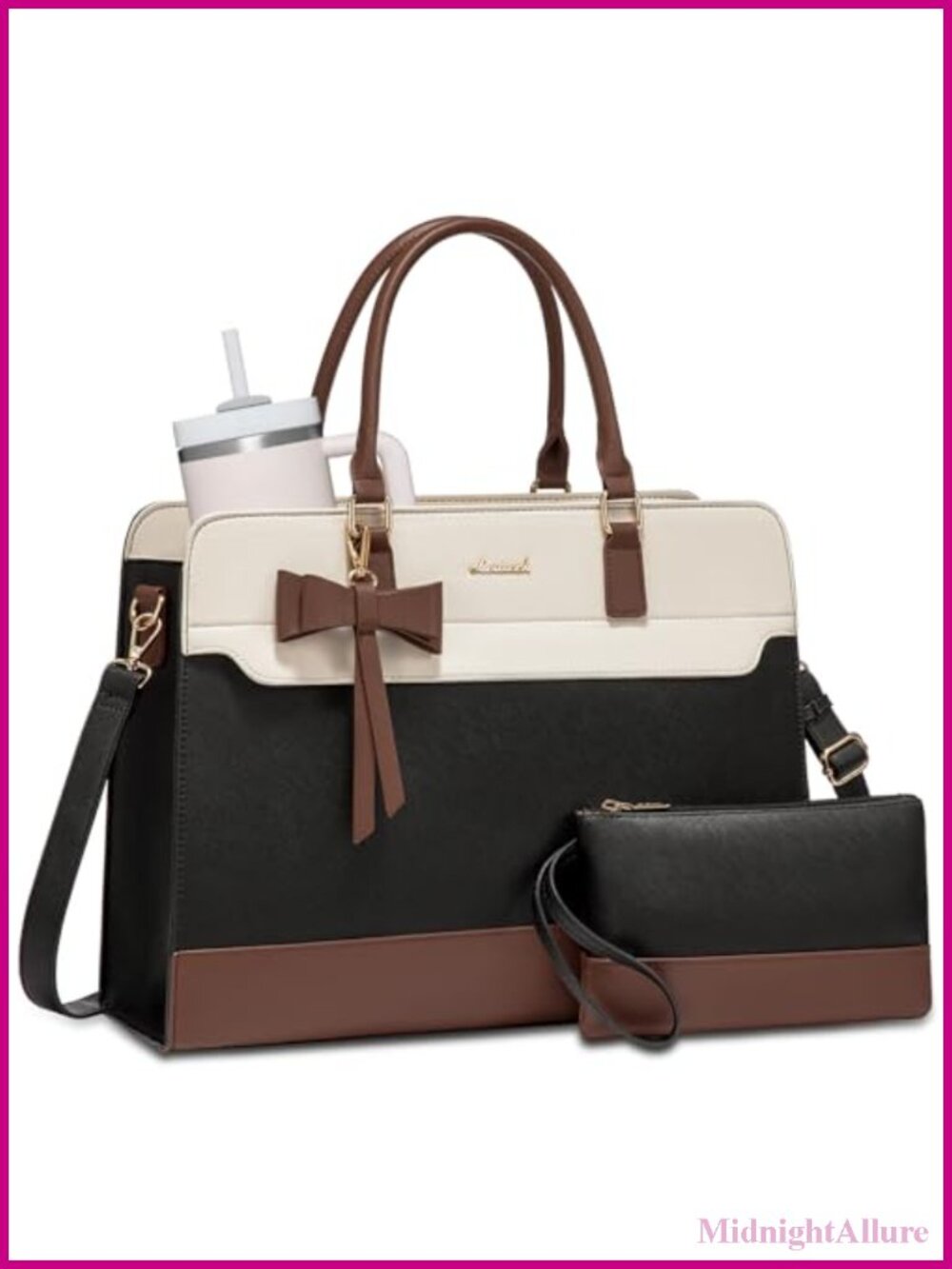 Water-Resistant PU Leather Laptop Tote Bag Fits 17.3 Inch Briefcase
